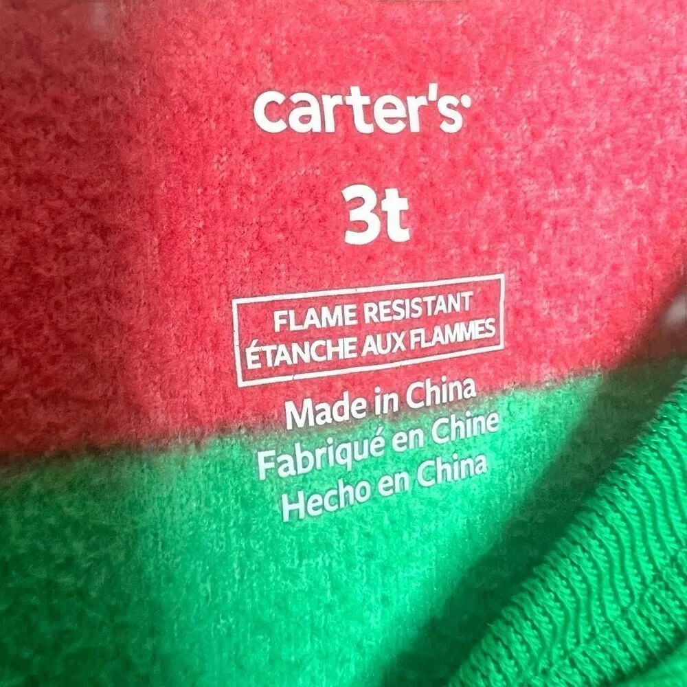 Bundle of 2 Carter’s Fleece Footed Pajamas Christmas Elf + Dino 3T
